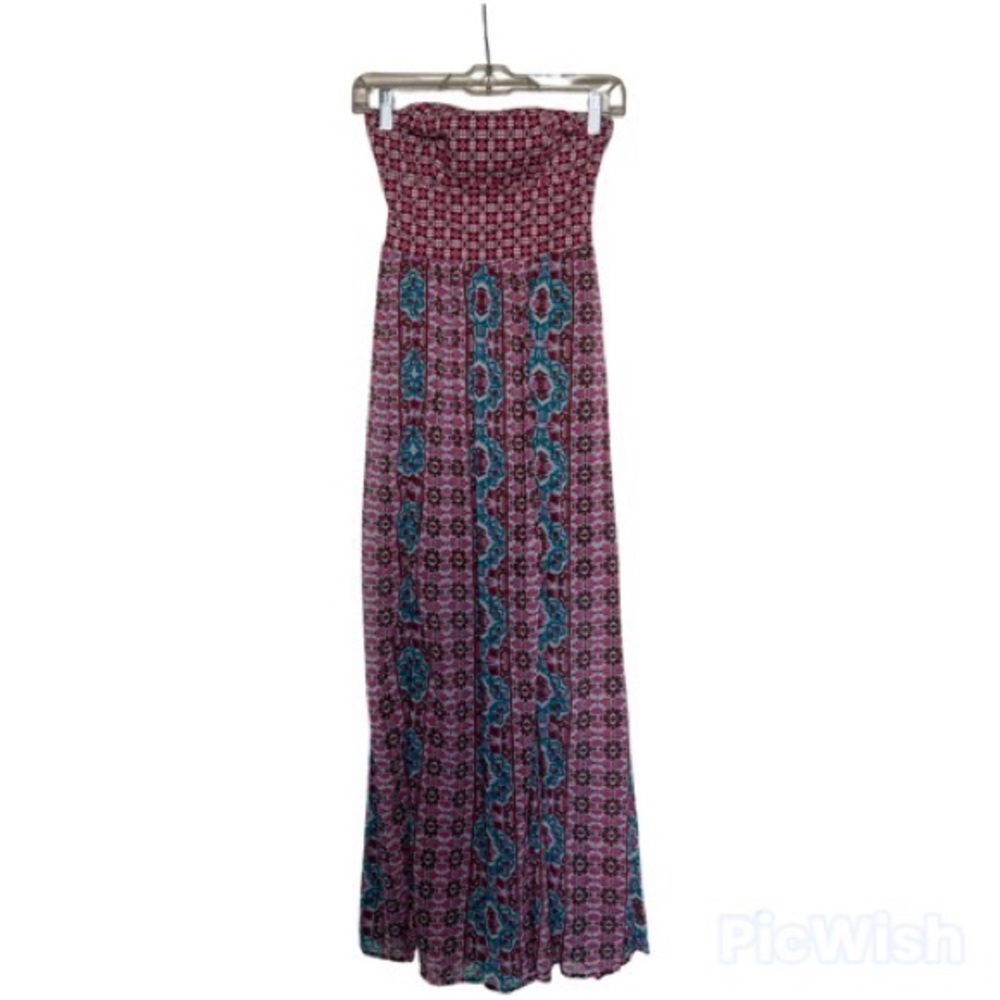 XS Xhiliration Target strapless maxi sundress with blue and red checked pattern